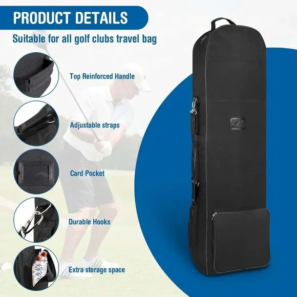 Golf Travel Covers for Airlines with Detachable Shoulder Straps, Soft Foldable